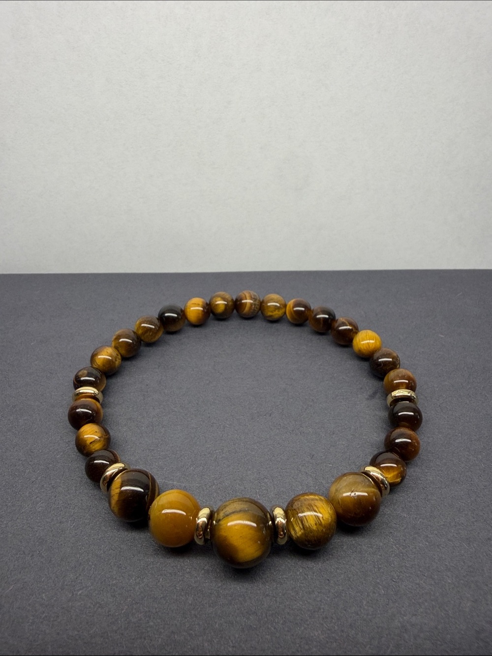 Tiger Eye Beaded Stretch Bracelet - Brown and Gold- 7”